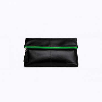 Dani Foldover Clutch - Black / Green Zipper