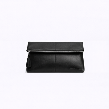 Dani Foldover Clutch - Black / Silver Zipper