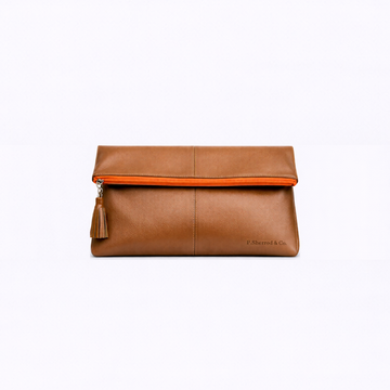 Dani Foldover Clutch - Iced Coffee / Orange Zipper