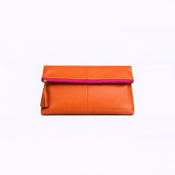 Dani Foldover Clutch - Orange / Pink Zipper