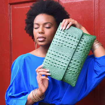 Madison Clutch / Embossed - Hunter Green Croc